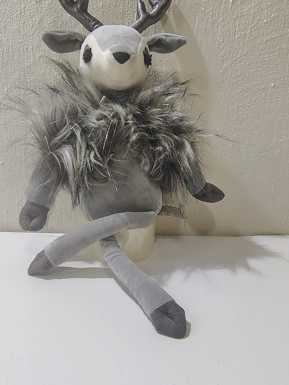 Jellycat Gray Faux Fur Reindeer with Metallic Antlers